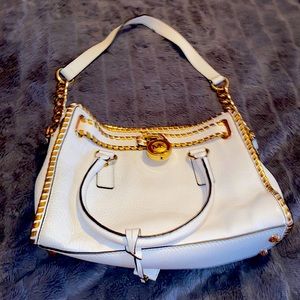 Authentic Michael Kors purse white with gold trim